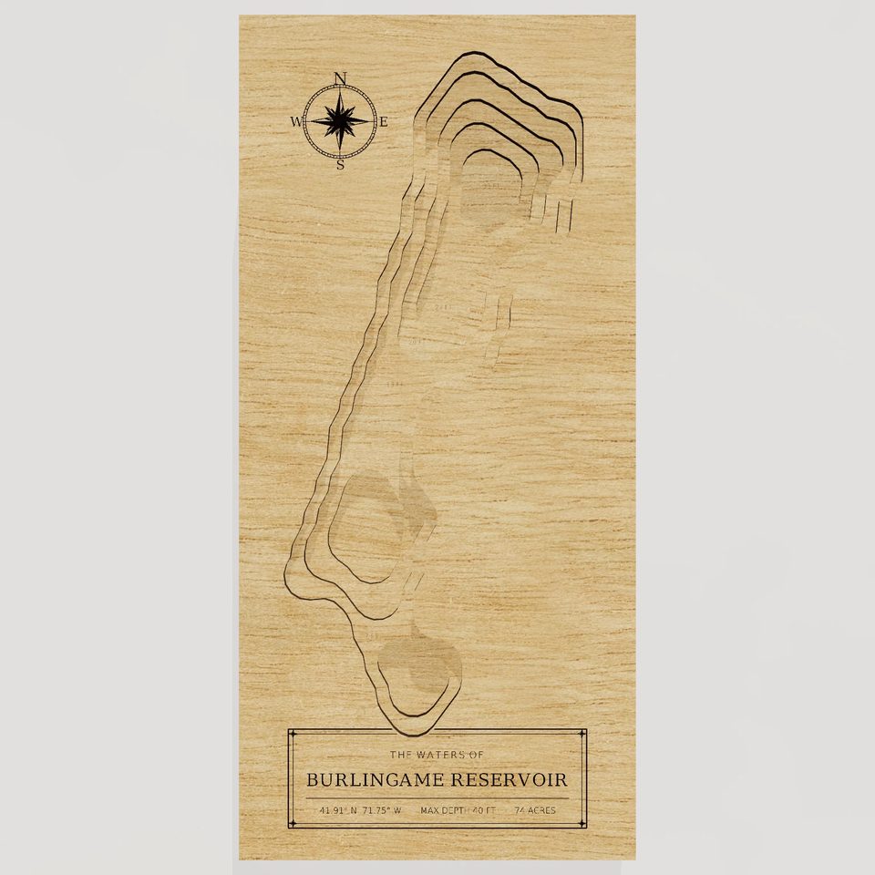 Burlingame Reservoir 3D wood map, front view