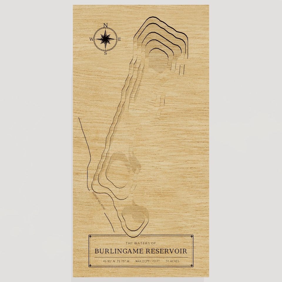 Burlingame Reservoir 3D wood map, front view