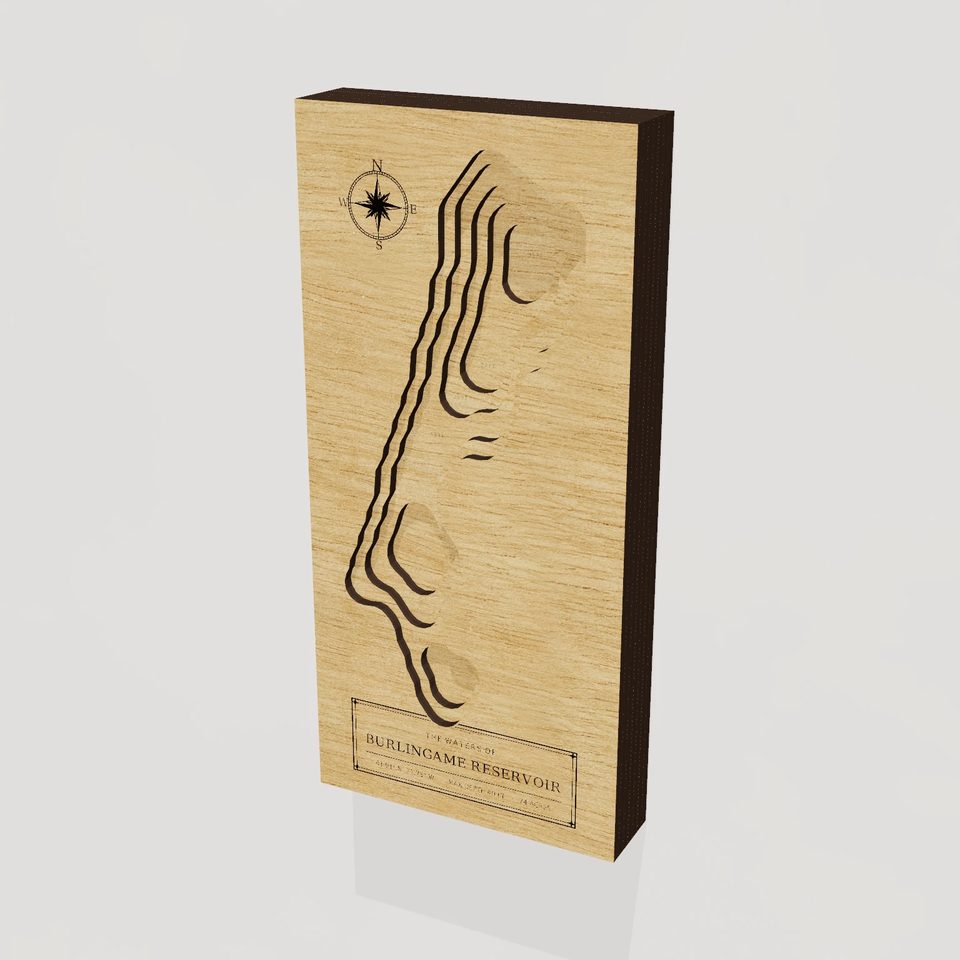 Burlingame Reservoir 3D wood map, hero view