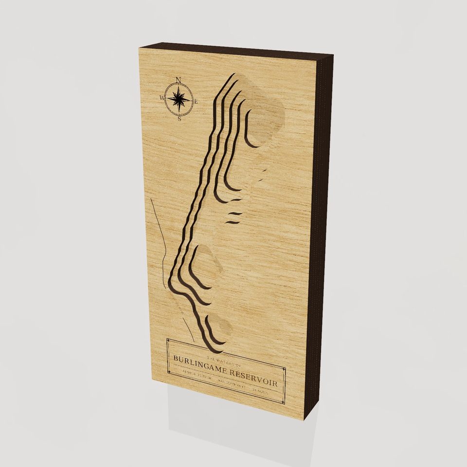 Burlingame Reservoir 3D wood map, hero view
