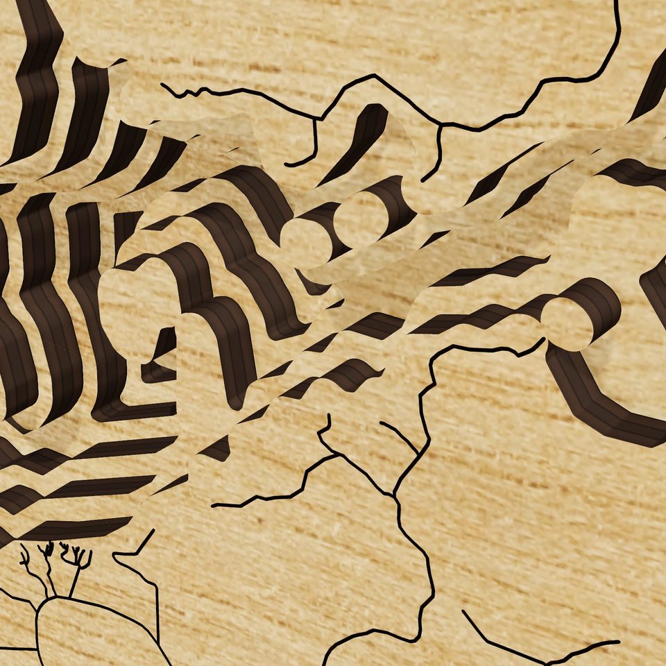 Burntside Lake 3D wood map, detail view