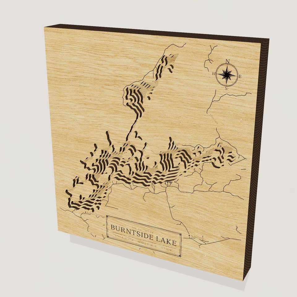 Burntside Lake 3D wood map, hero view