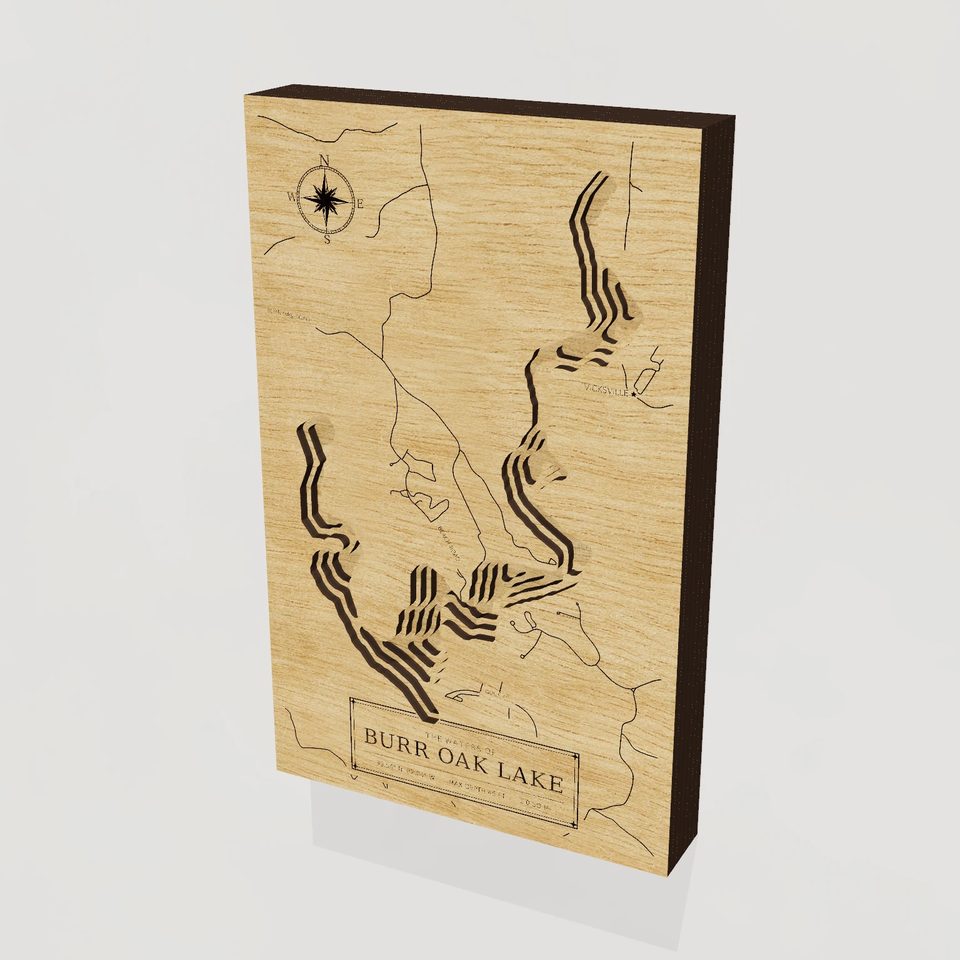 Burr Oak Lake 3D wood map, hero view