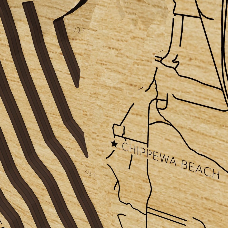 Burt Lake 3D wood map, detail view