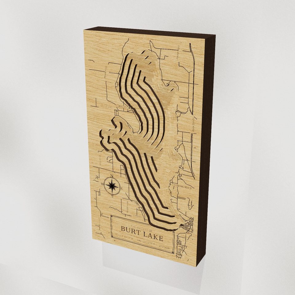 Burt Lake 3D wood map, hero view