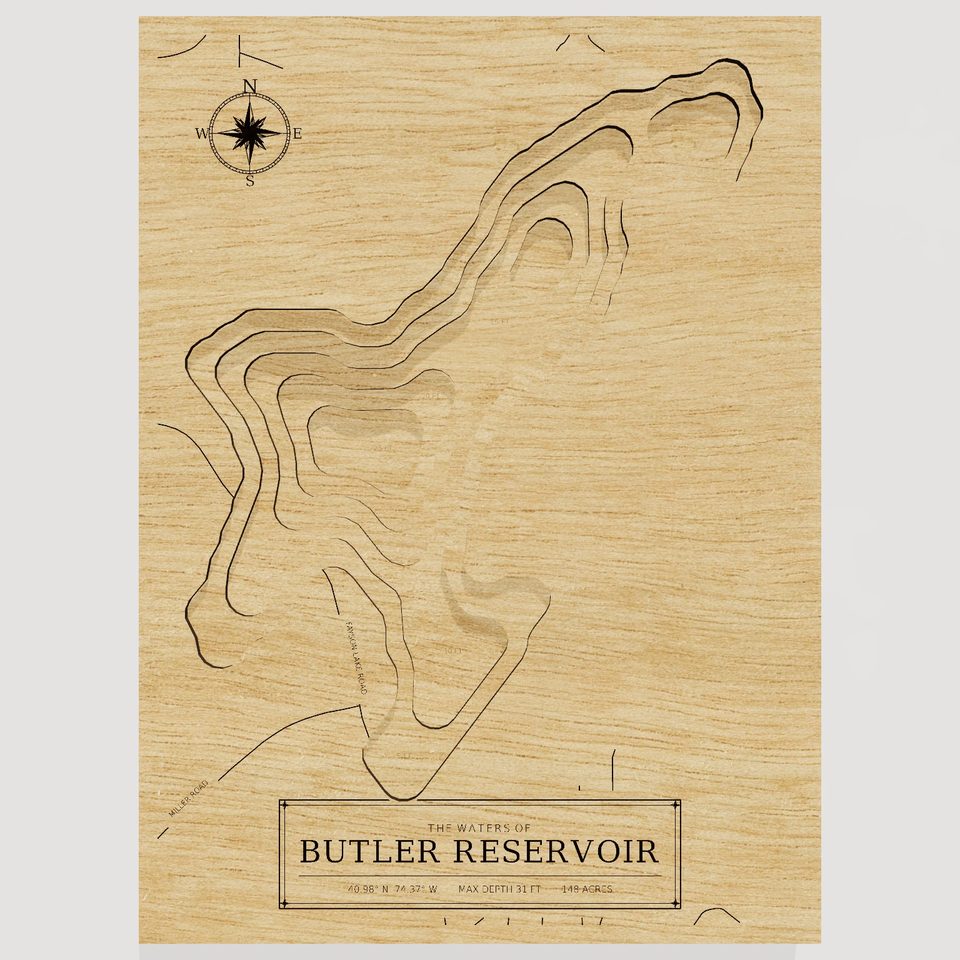 Butler Reservoir 3D wood map, front view