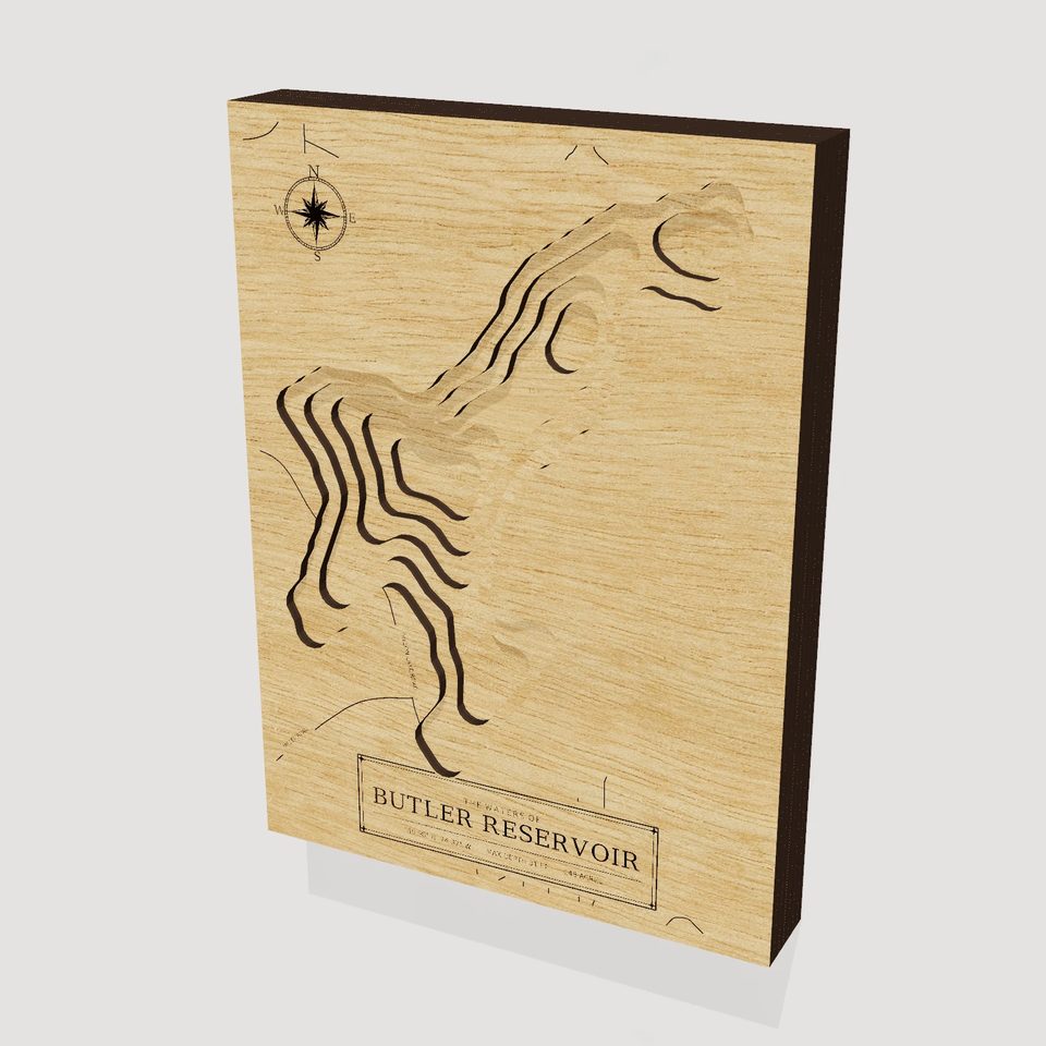 Butler Reservoir 3D wood map, hero view