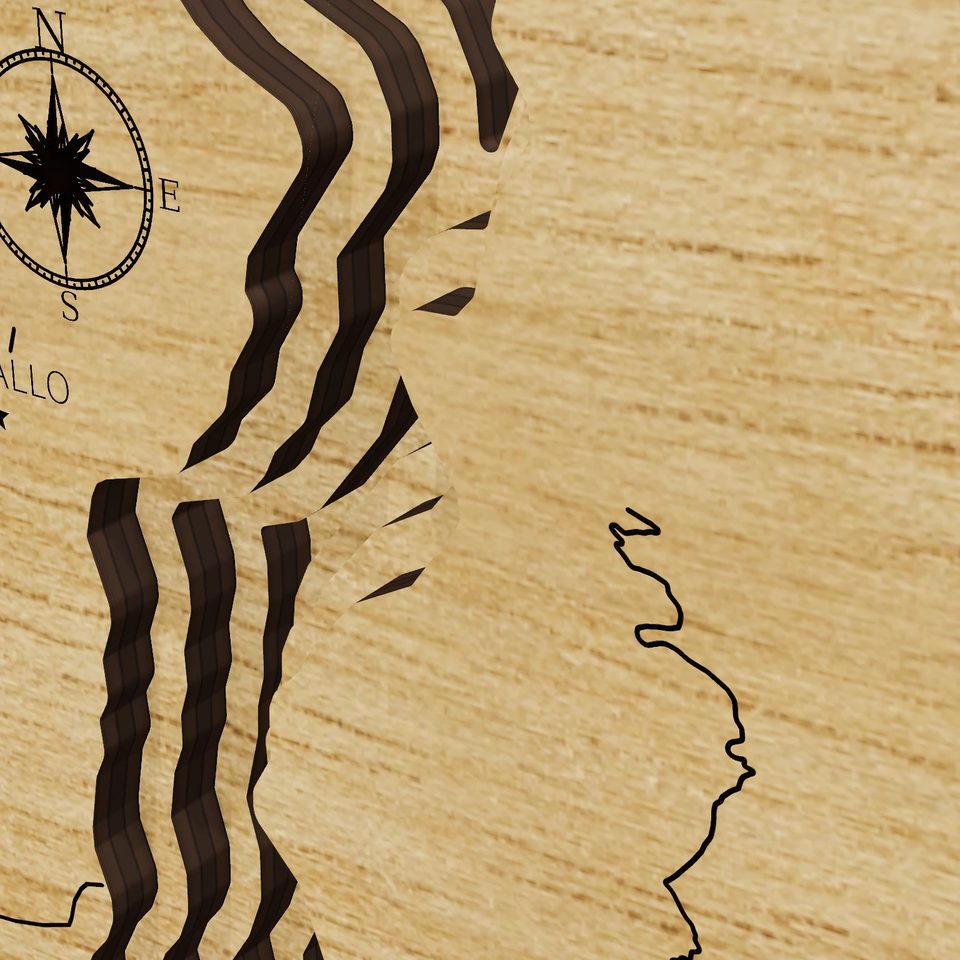 Caballo Lake 3D wood map, detail view