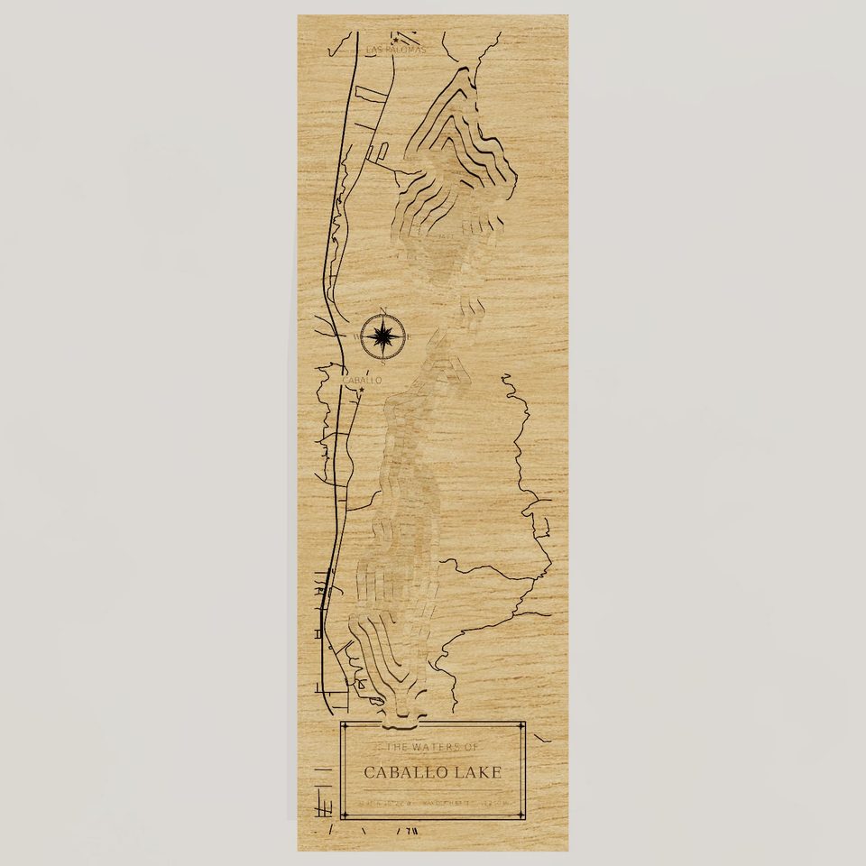 Caballo Lake 3D wood map, front view