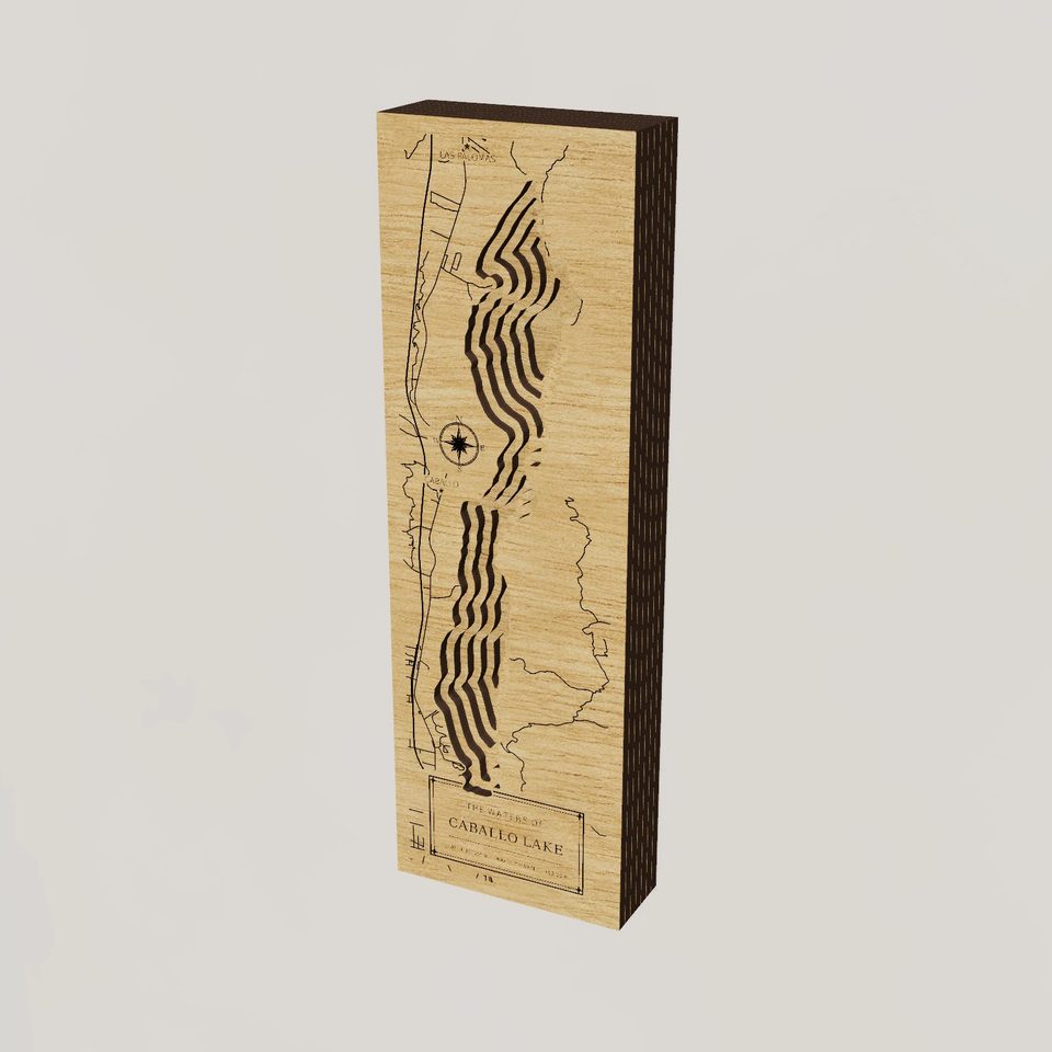 Caballo Lake 3D wood map, hero view