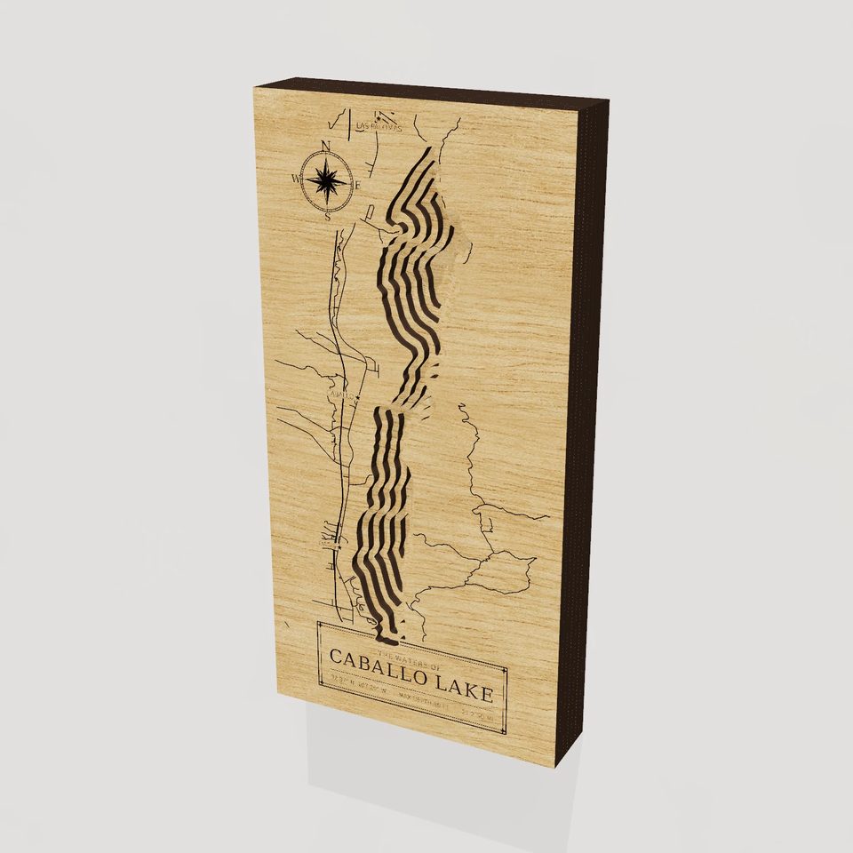 Caballo Lake 3D wood map, hero view