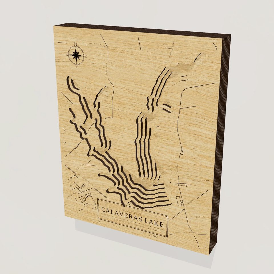 Calaveras Lake 3D wood map, hero view