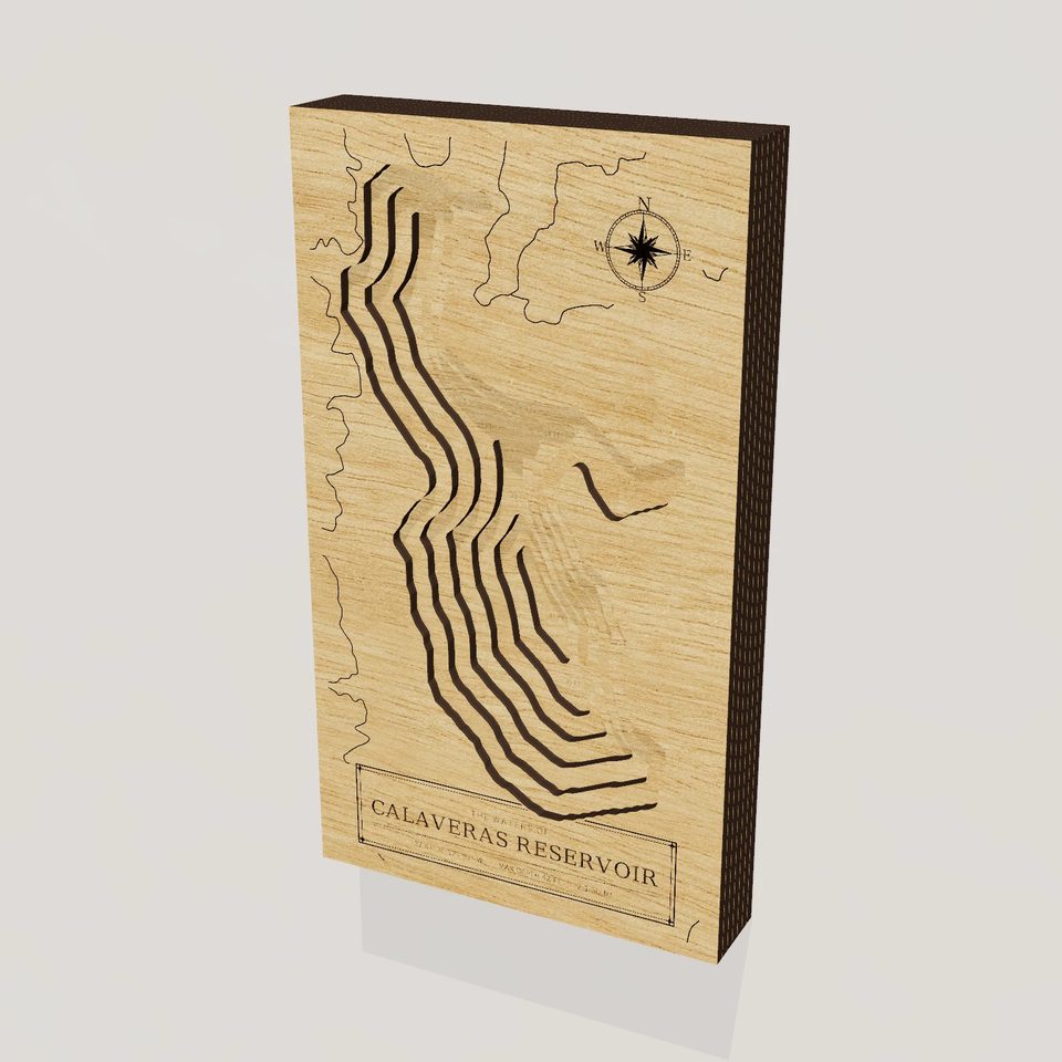 Calaveras Reservoir 3D wood map, hero view