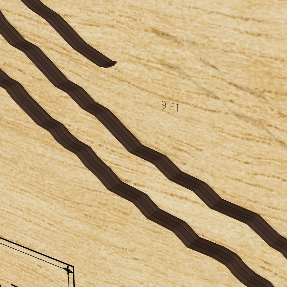 Calligan Lake 3D wood map, detail view
