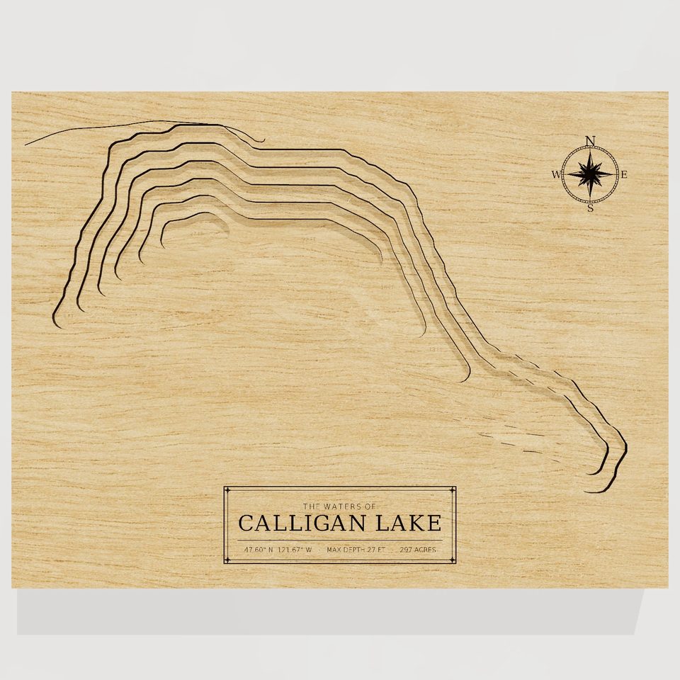 Calligan Lake 3D wood map, front view