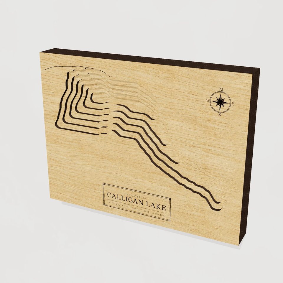 Calligan Lake 3D wood map, hero view