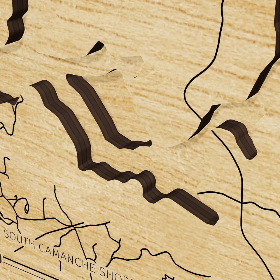 Camanche Reservoir 3D wood map, detail view