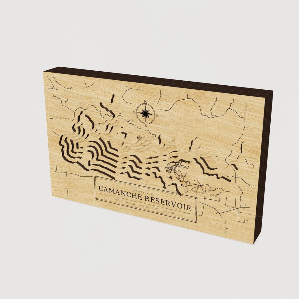 Camanche Reservoir 3D wood map, hero view