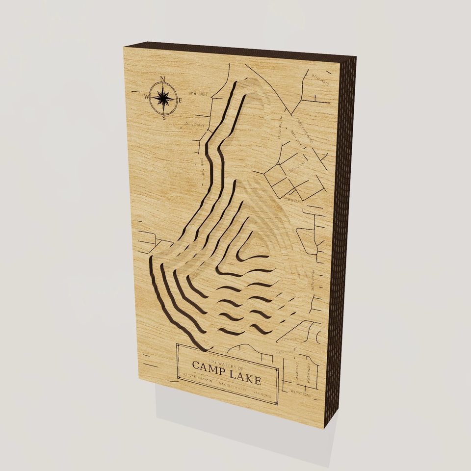 Camp Lake 3D wood map, hero view