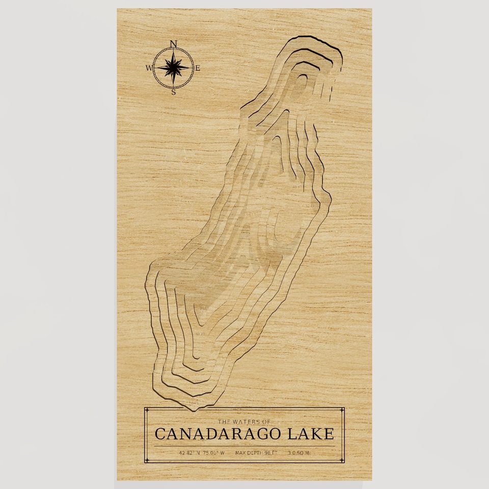 Canadarago Lake 3D wood map, front view