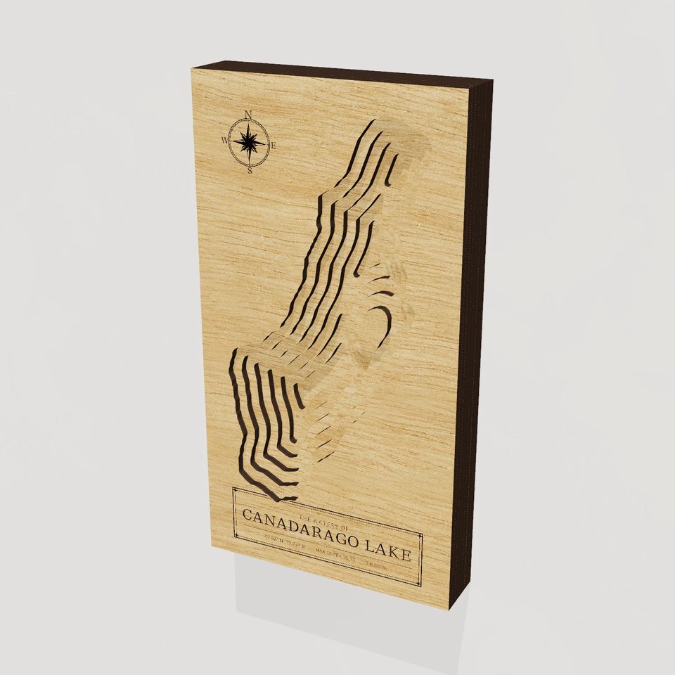 Canadarago Lake 3D wood map, hero view
