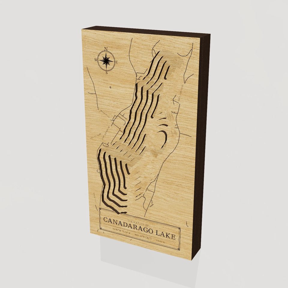 Canadarago Lake 3D wood map, hero view