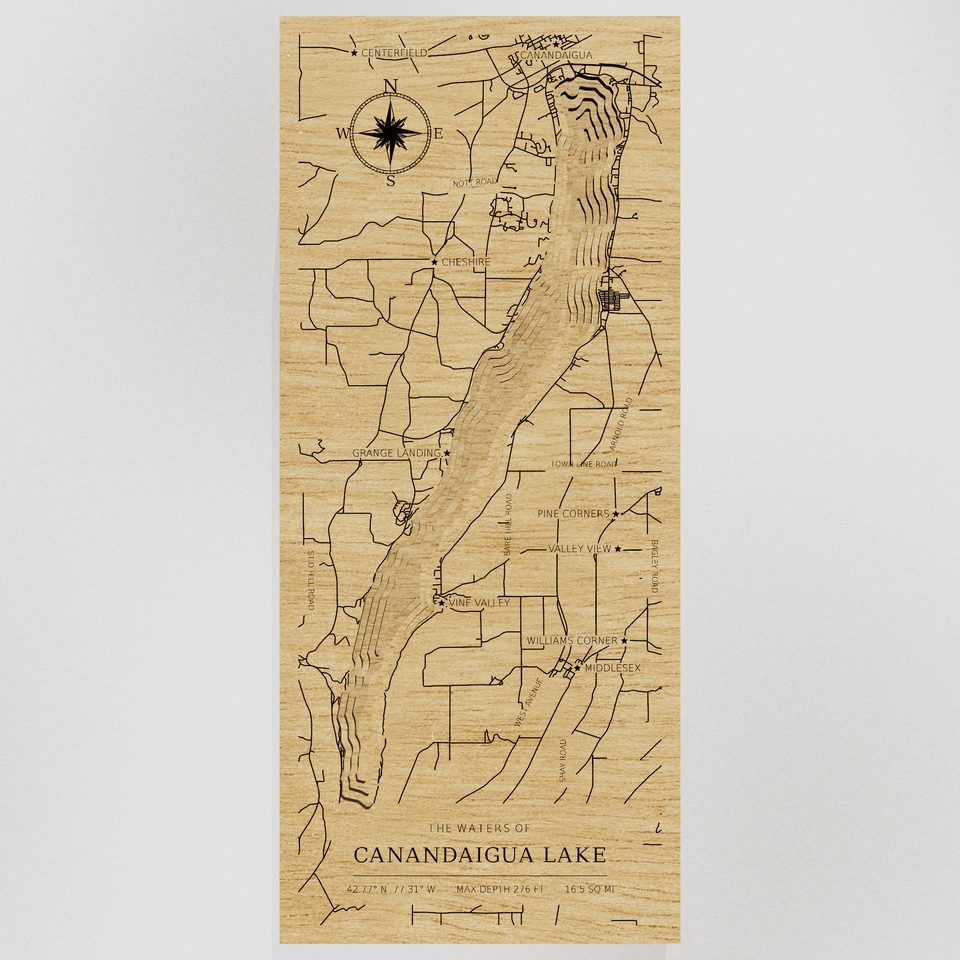Canandaigua Lake 3D wood map, front view