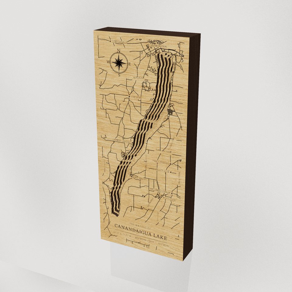 Canandaigua Lake 3D wood map, hero view