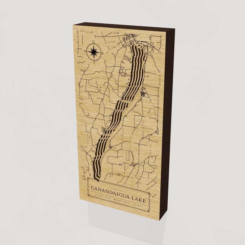 Canandaigua Lake 3D wood map, hero view