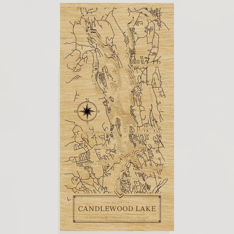 Candlewood Lake 3D wood map, front view
