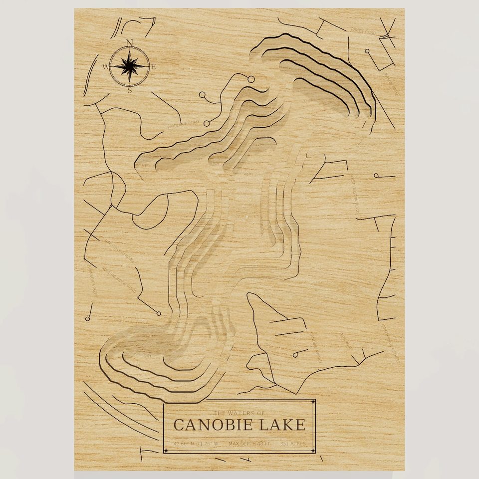 Canobie Lake 3D wood map, front view