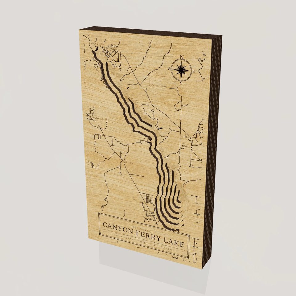 Canyon Ferry Lake 3D wood map, hero view