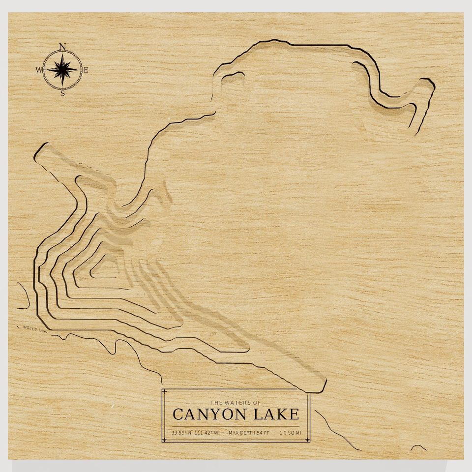 Canyon Lake 3D wood map, front view