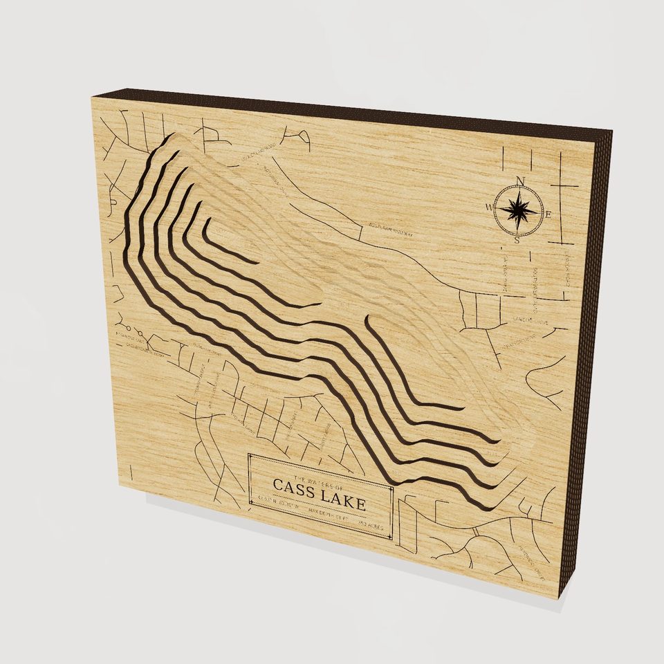 Cass Lake 3D wood map, hero view