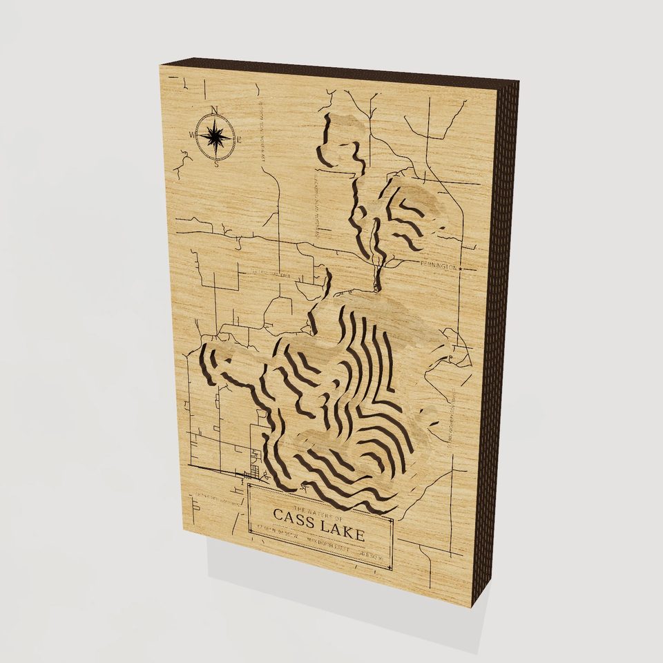 Cass Lake 3D wood map, hero view