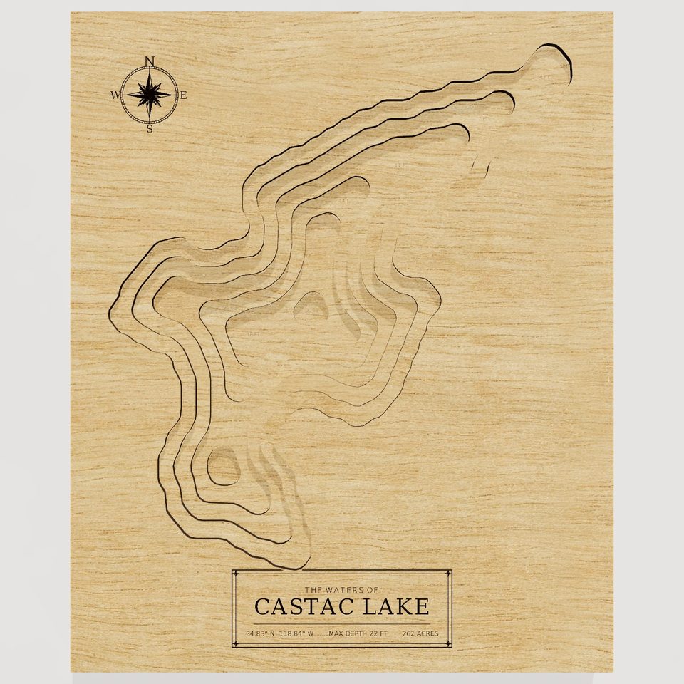 Castac Lake 3D wood map, front view