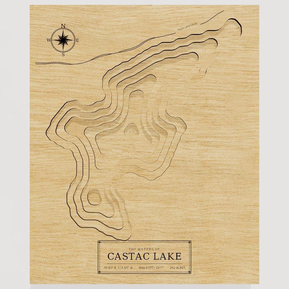 Castac Lake 3D wood map, front view