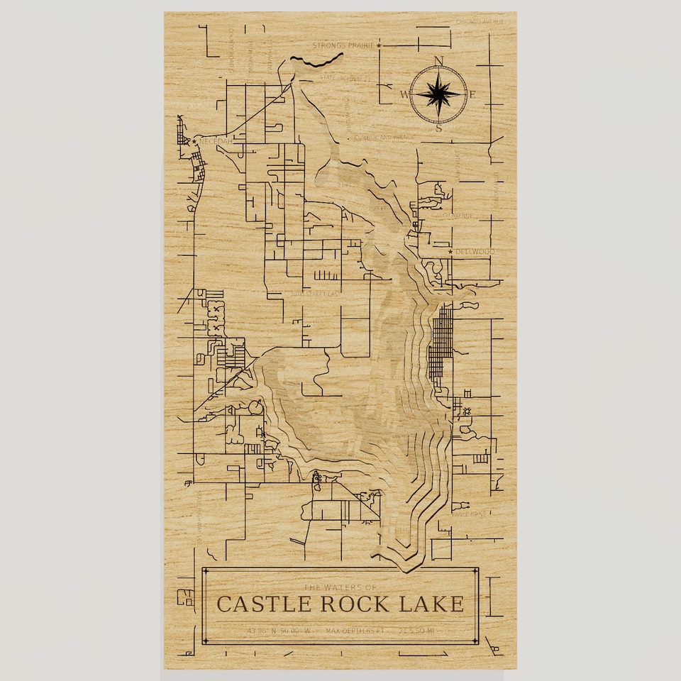 Castle Rock Lake 3D wood map, front view