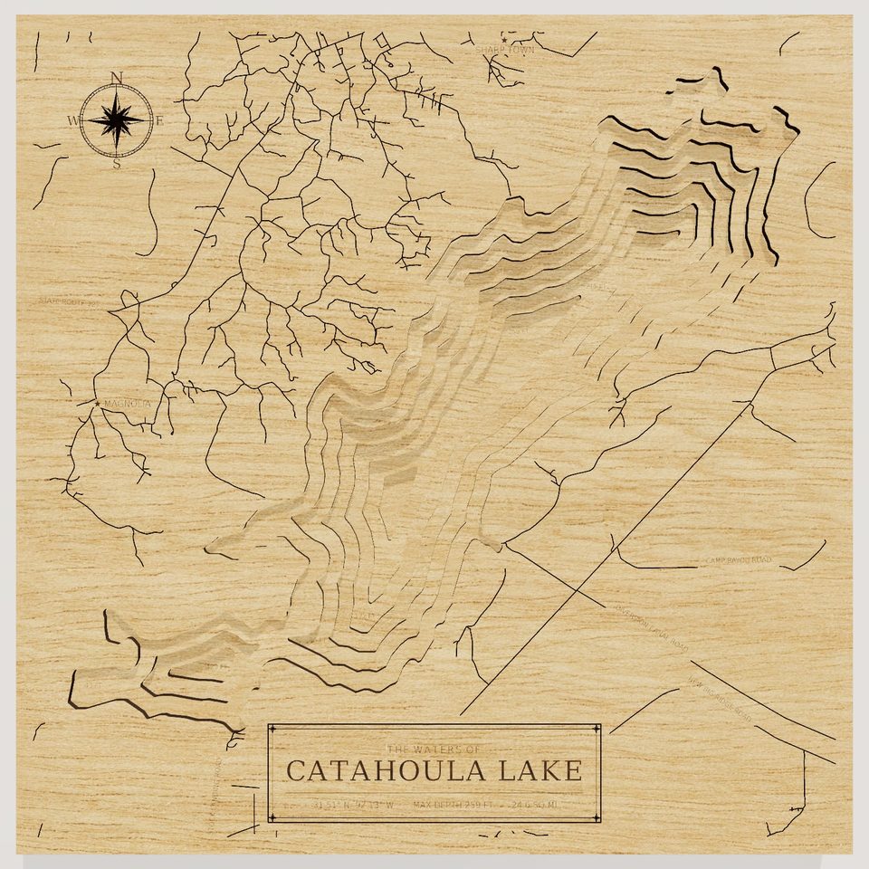 Catahoula Lake 3D wood map, front view