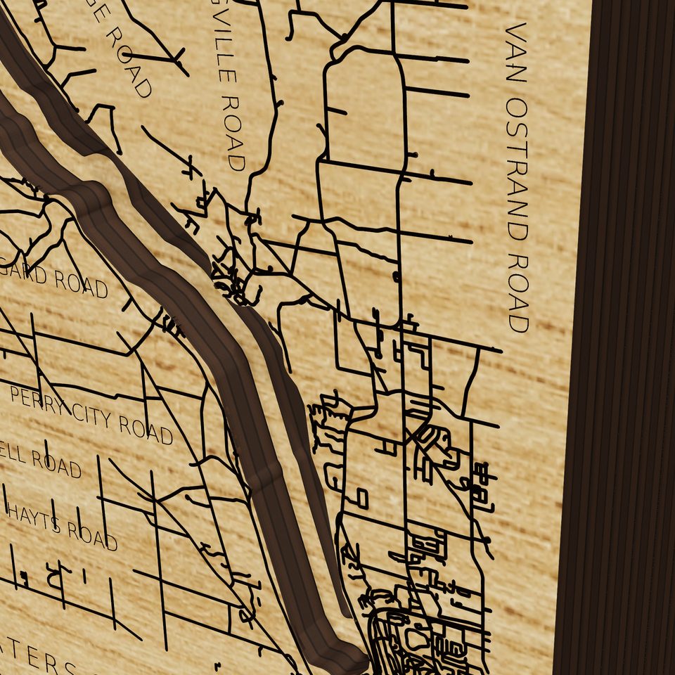 Cayuga Lake 3D wood map, detail view