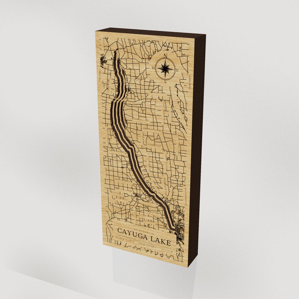 Cayuga Lake 3D wood map, hero view