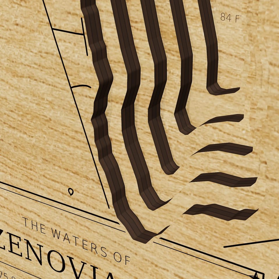Cazenovia Lake 3D wood map, detail view