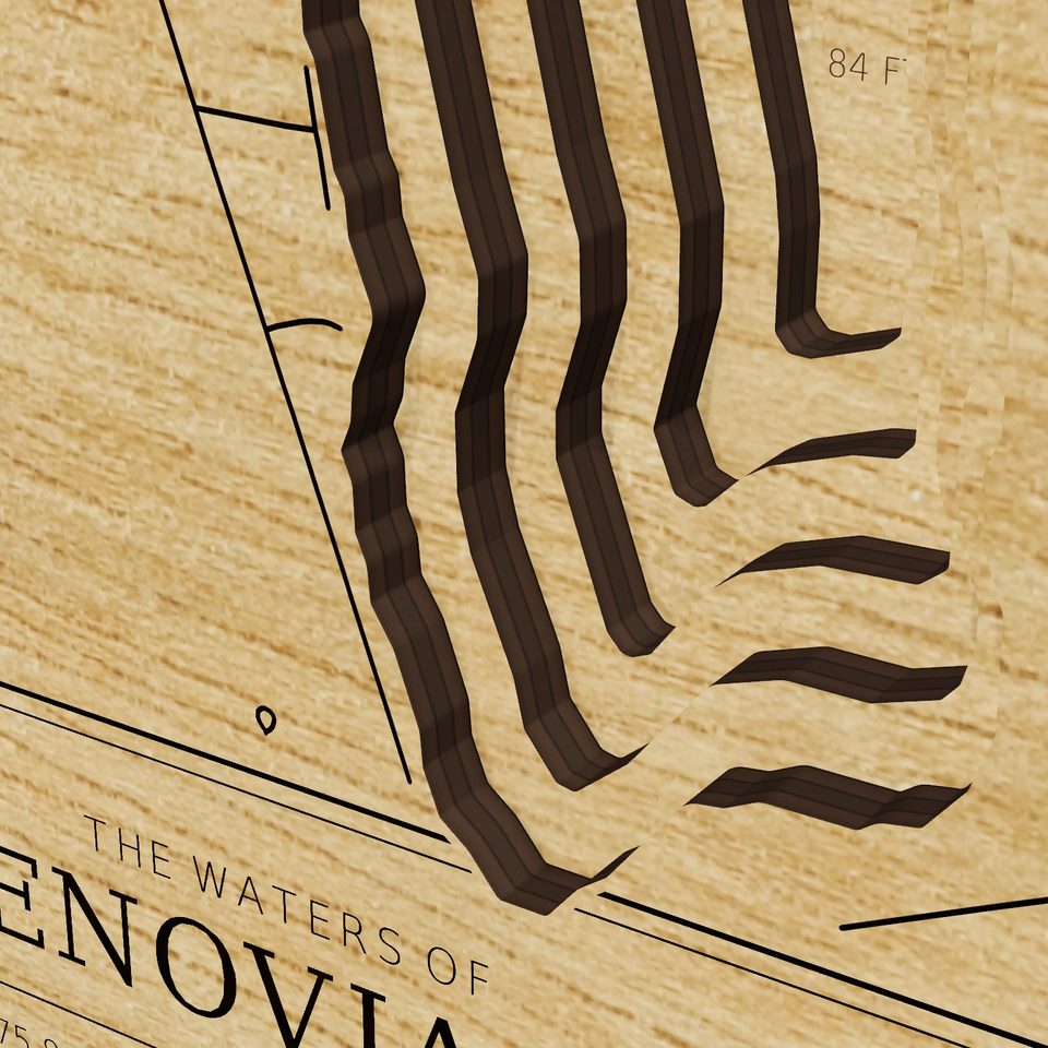 Cazenovia Lake 3D wood map, detail view