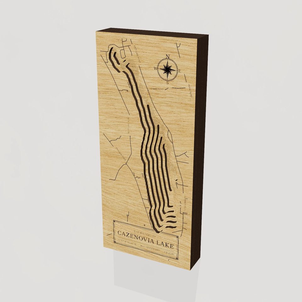 Cazenovia Lake 3D wood map, hero view