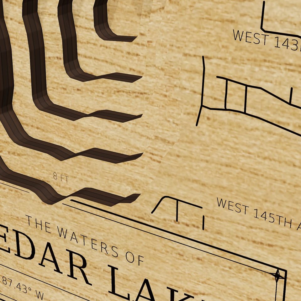 Cedar Lake 3D wood map, detail view