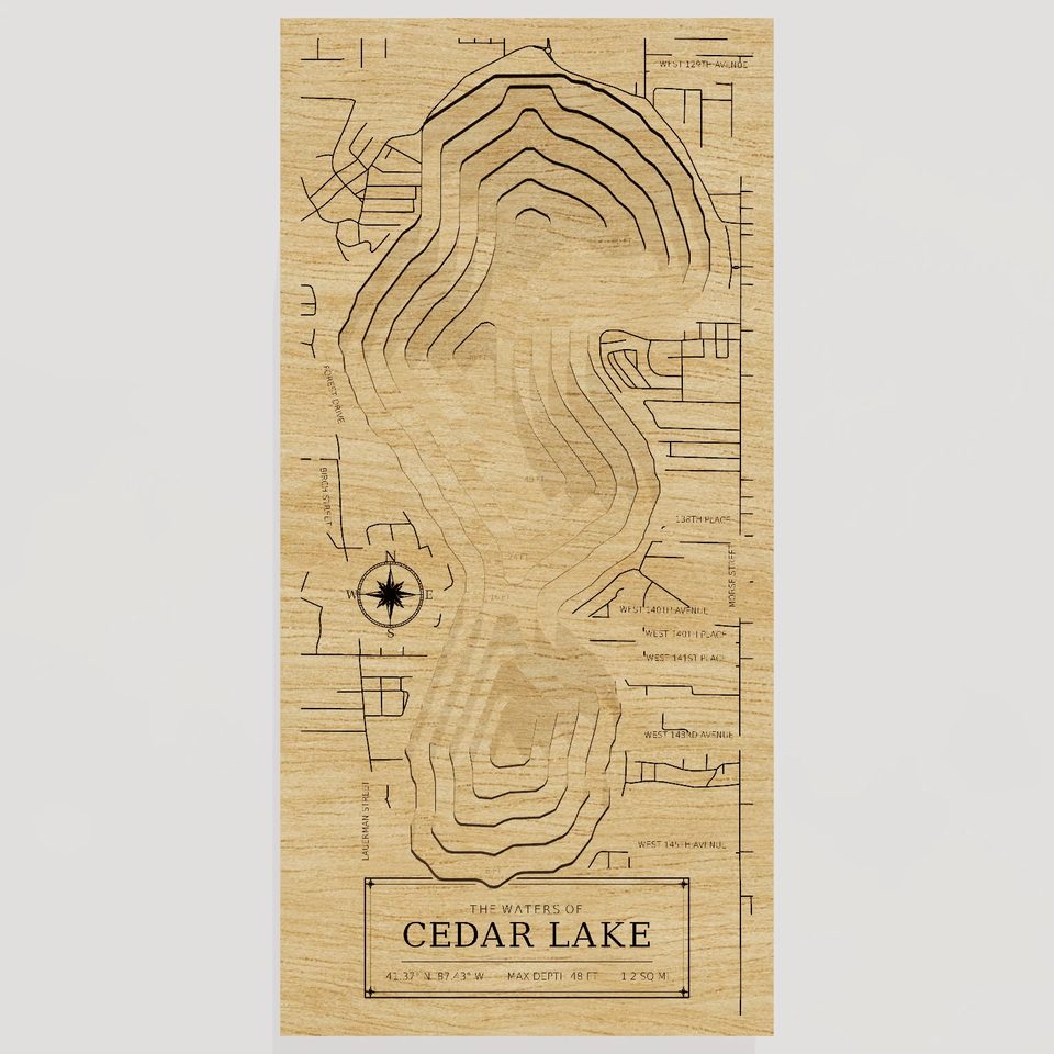 Cedar Lake 3D wood map, front view