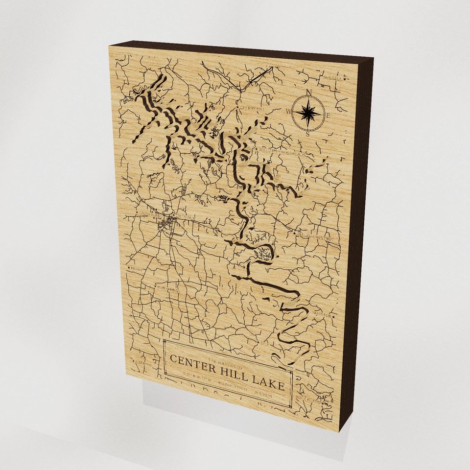 Center Hill Lake 3D wood map, hero view