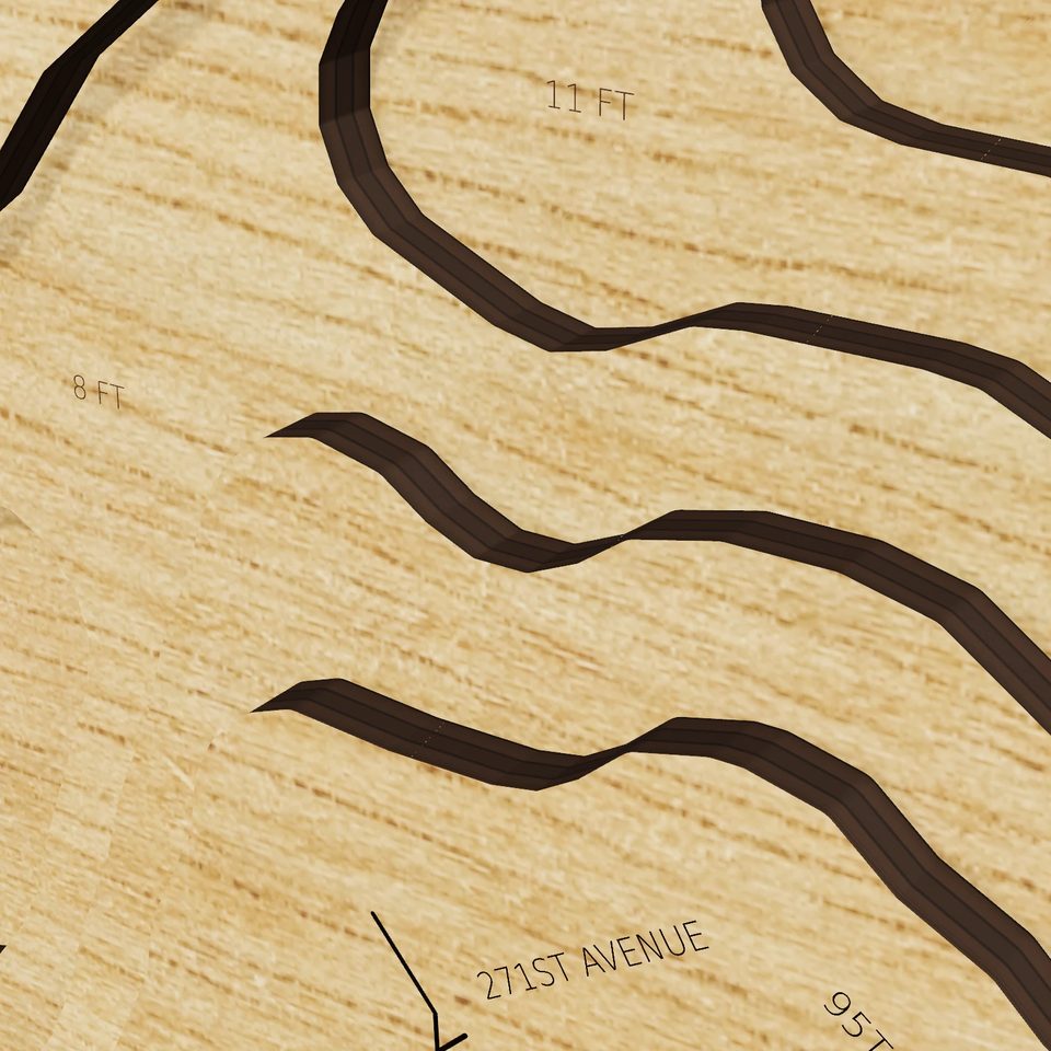 Center Lake 3D wood map, detail view