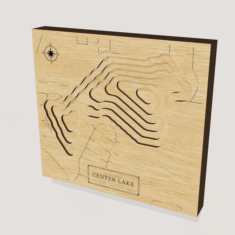 Center Lake 3D wood map, hero view