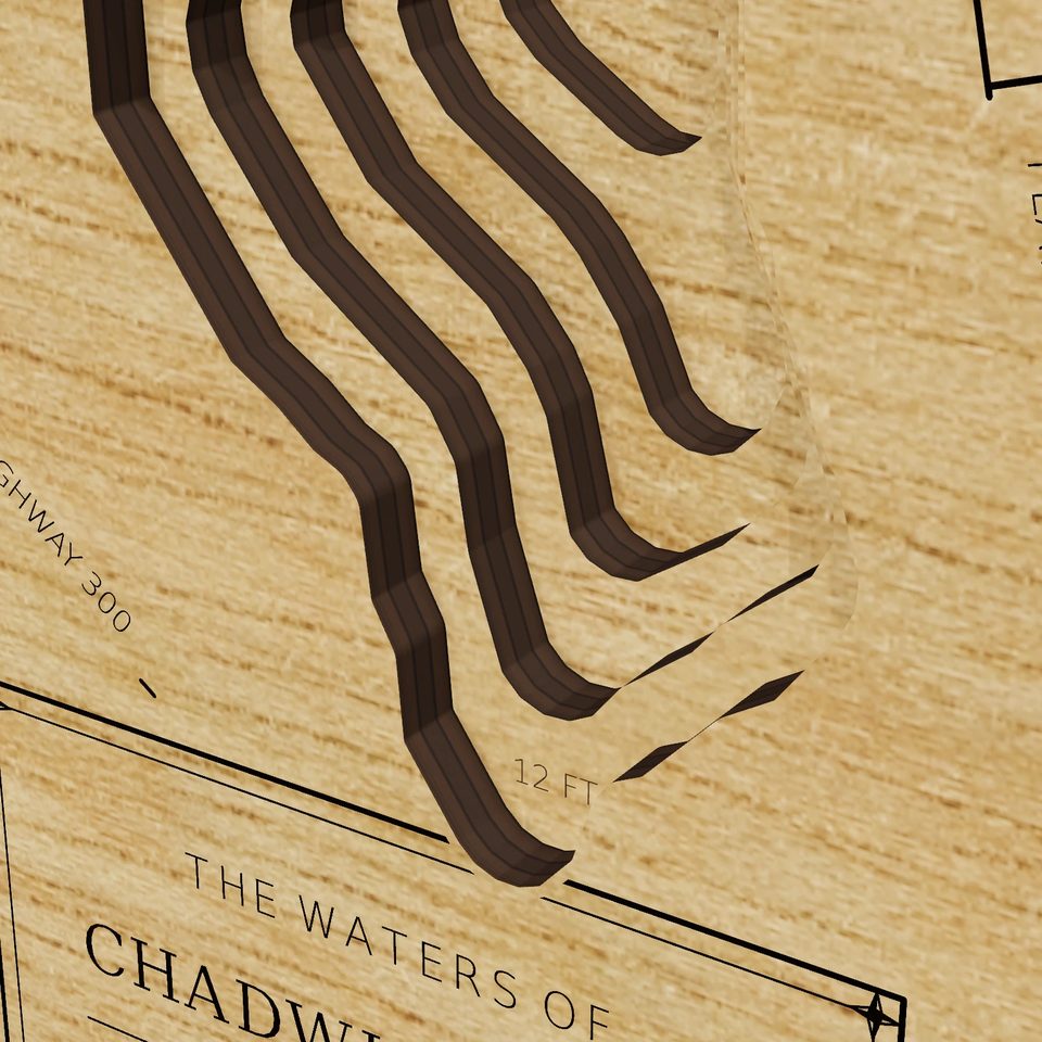 Chadwick Lake 3D wood map, detail view